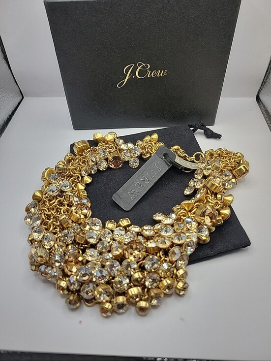 J. Crew Jewelry - J. Crew Retired Crystal Statment Bib Necklace Champagne Rhinestones NWT. Rare